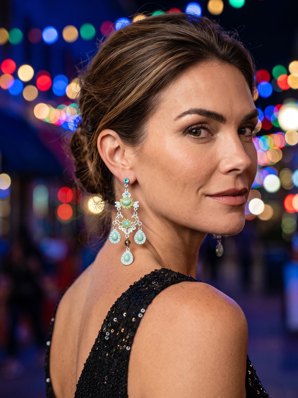 🏷️‼️5/$25🏷️‼️💚DAISY FUENTES💚Aqua & Lime Drop Chandelier Earrings/NWT